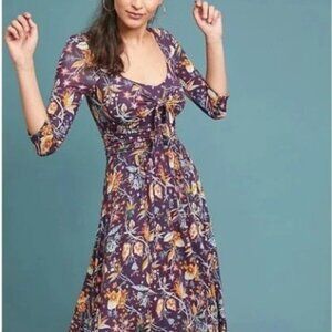 Maeve Anthropologie Beloved Floral Midi Dress XS Boho Tie Front